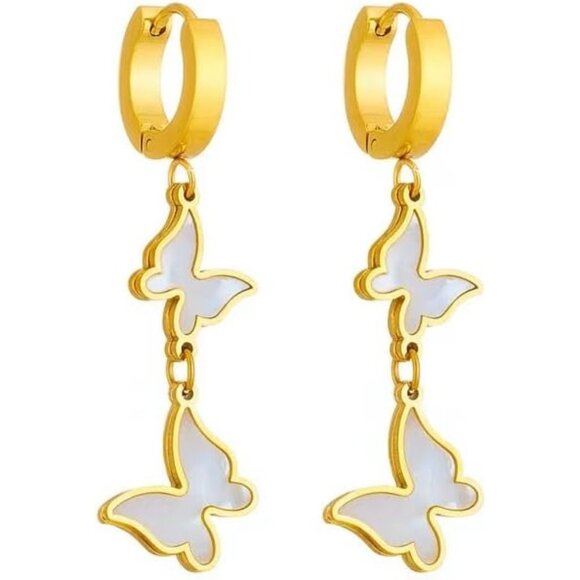 Butterfly Gold Statement Vintage Cute Long Summer Earring for Women Jewelry - Picture 1 of 9
